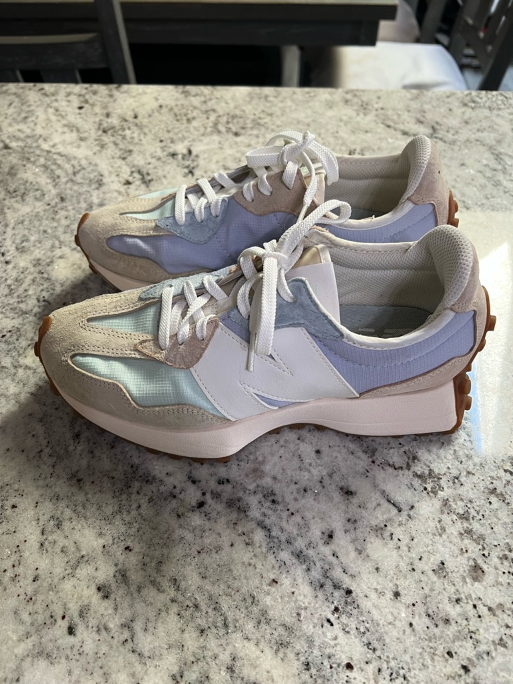 New Balance Women's Sneakers in Light Blue, Lilac & White 327